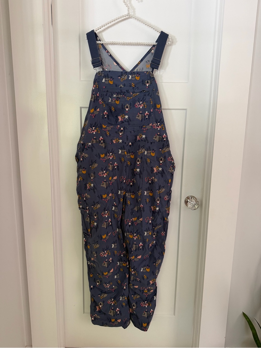 Duluth Trading Co Floral and chicken Navy Overalls - Picture 9 of 11
